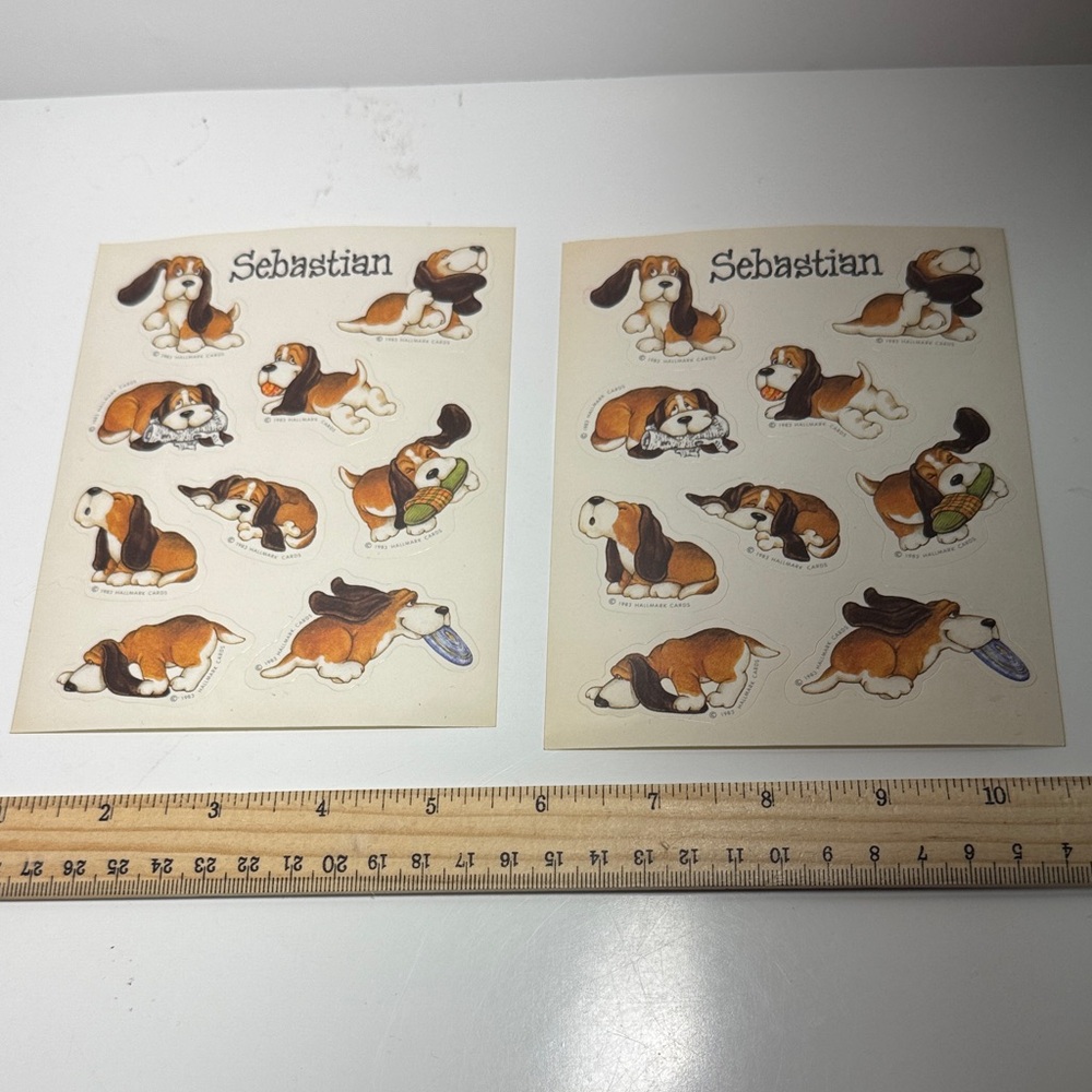 Vintage 1983 two sticker sheets Sebastian Dog  - Bassett hound collectors